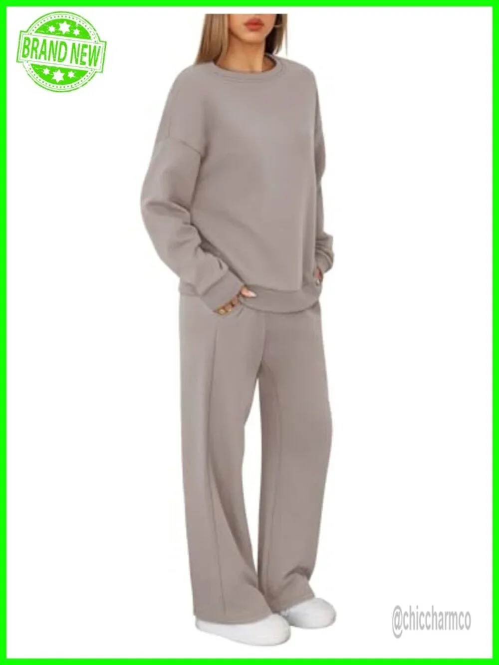 2 Piece Lounge Set - Crewneck Sweatshirt & Wide Leg Sweatpants